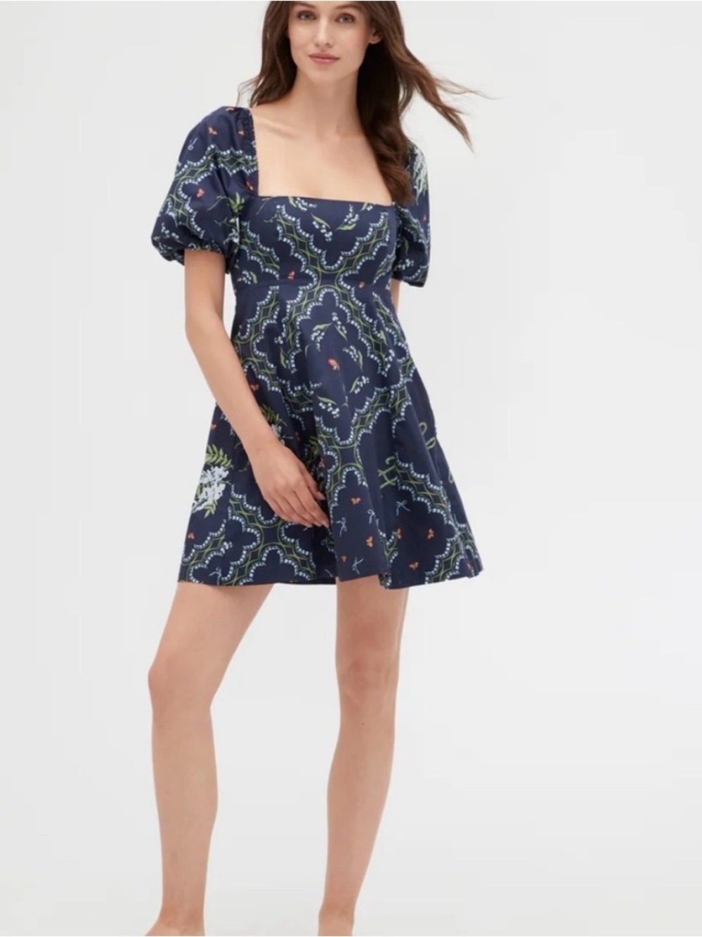Hill House Matilda mini dress in navy patchwork